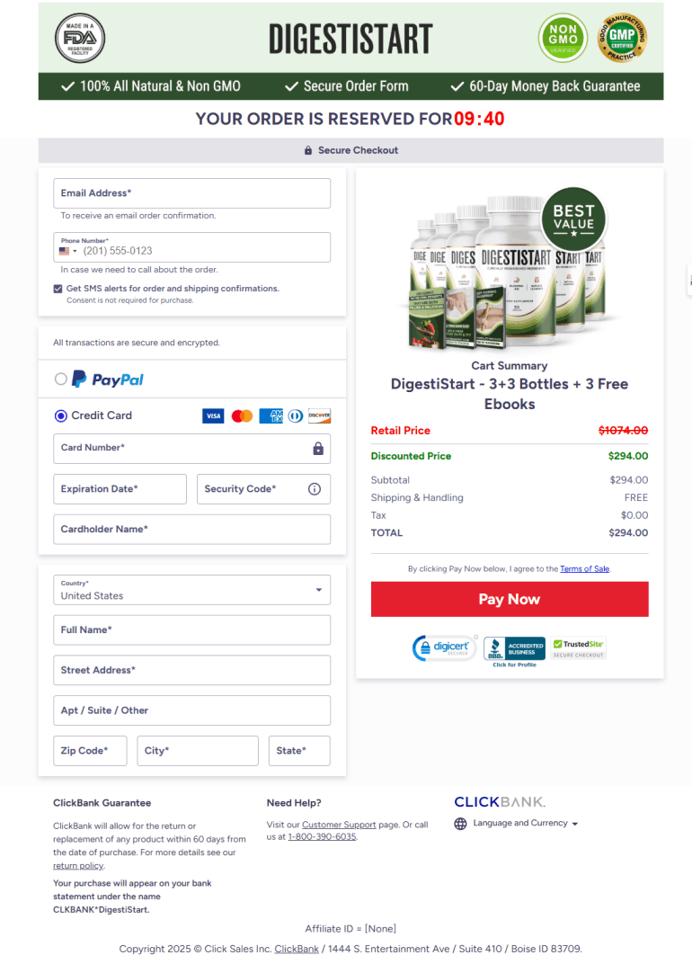 DigestiStart Checkout Page